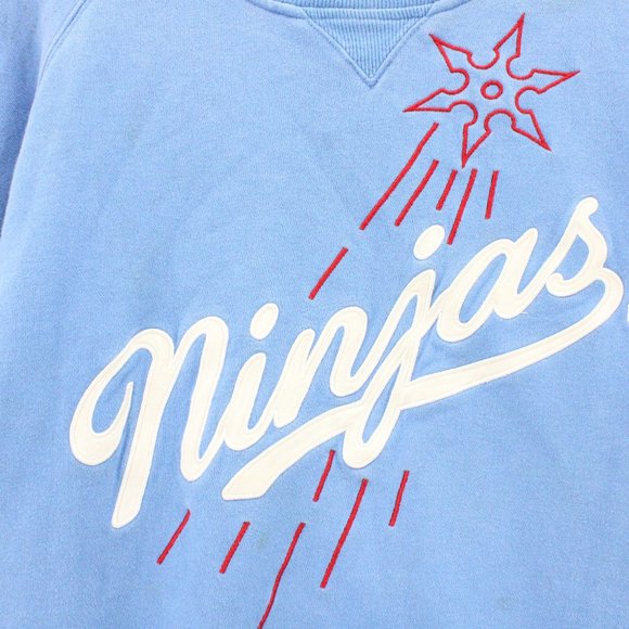 Vintage Rocksmith Crewneck Sweatshirt Mens Blue Embroidered Ninjas L 90's - Picture 5 of 9
